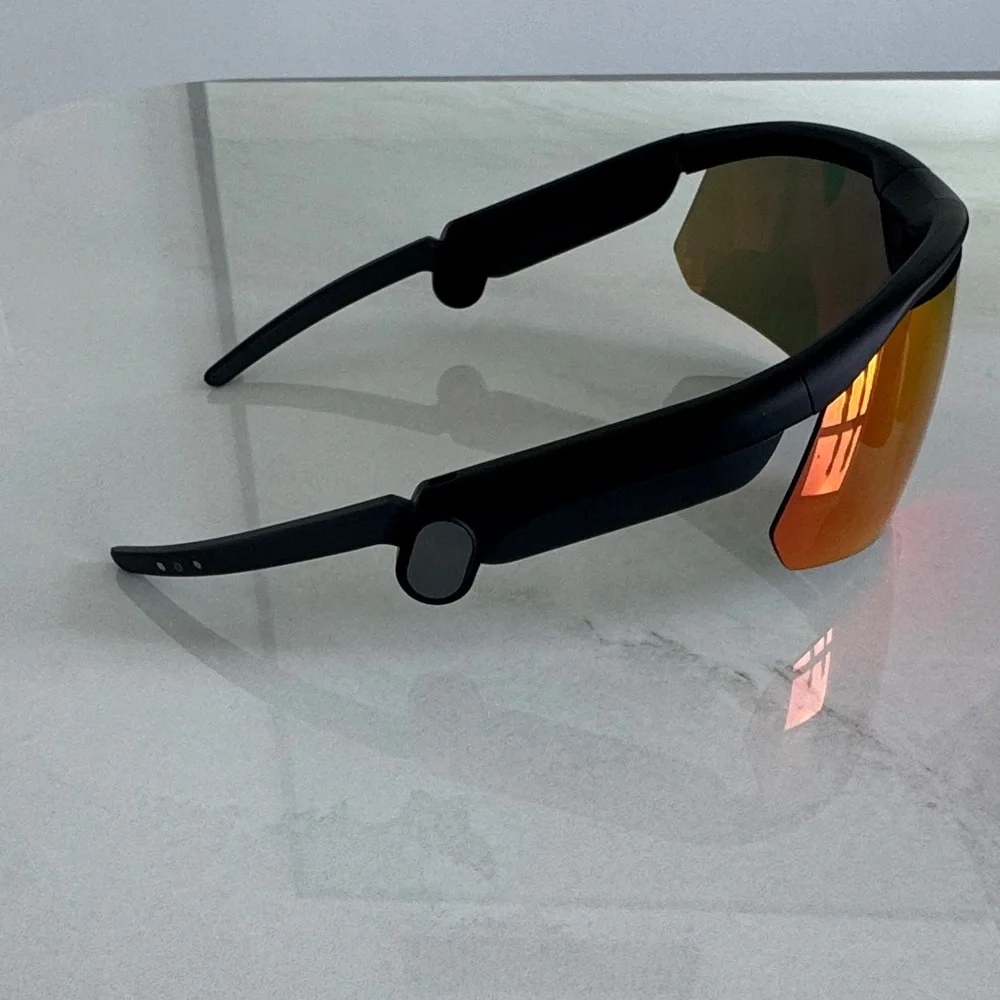 AI Camera Bluetooth Sports Sunglasses with Red-Orange Mirrored Lens
